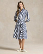 Belted Wide-Stripe Cotton Shirtdress