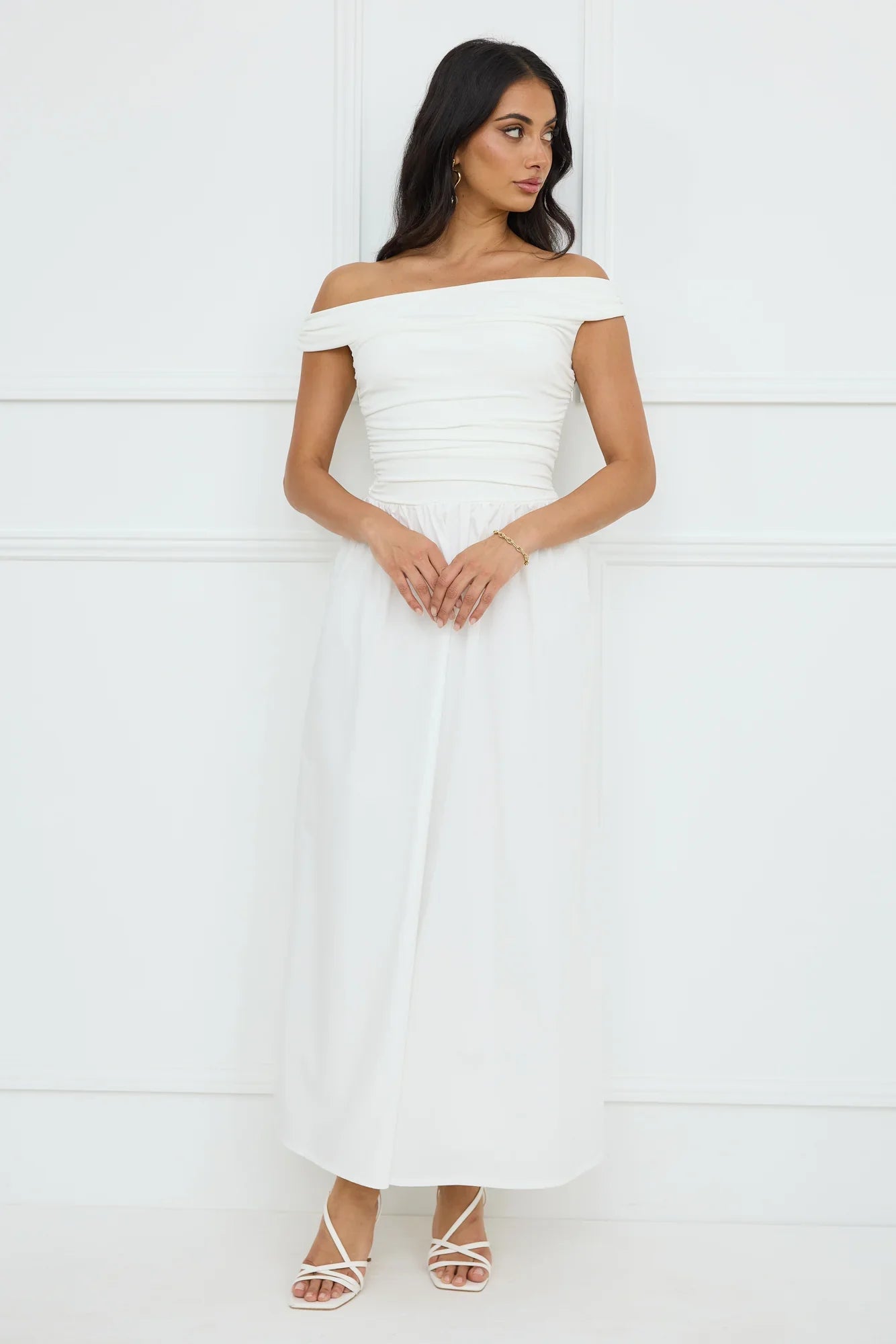 Camellia Charm Off Shoulder Maxi Dress White