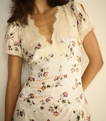 CELIA DRESS -- CREME HILLSIDE THISTLES