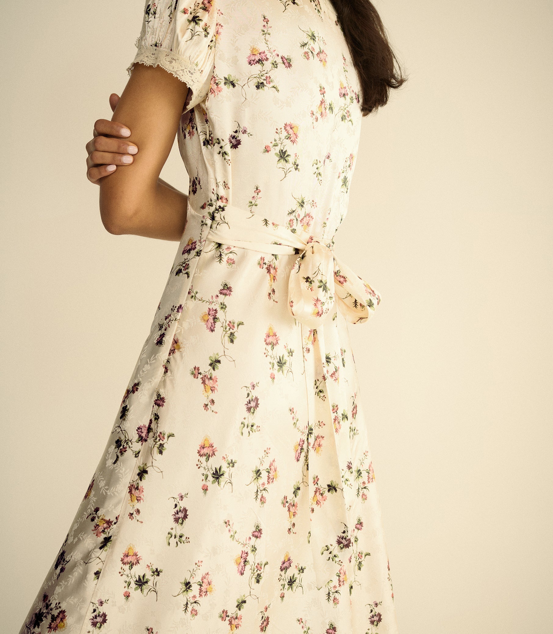 CELIA DRESS -- CREME HILLSIDE THISTLES